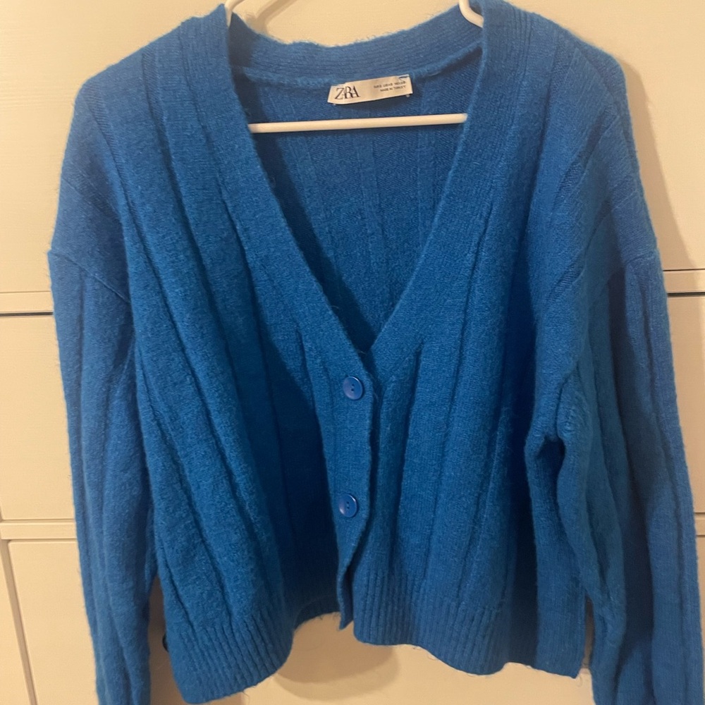 Zara Blue Ribbed Cardigan - Picture 2 of 4